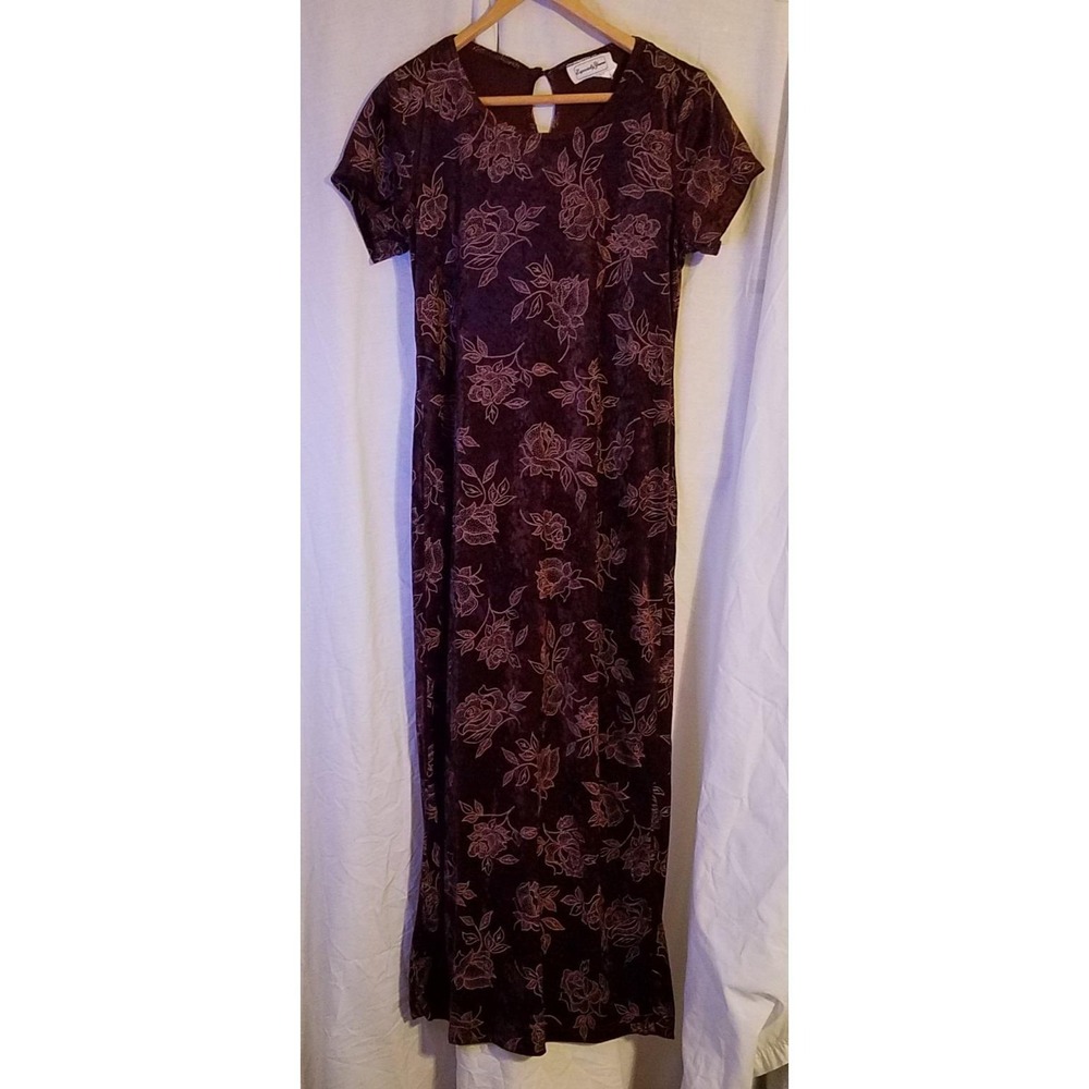 Vtg‎ 90's Especially Yours Crushed Velvet Maxi Dress 13/14 Red Whimsy  Floral